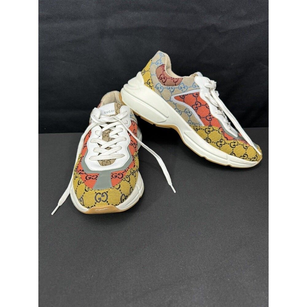 Gucci Rhyton Jacquard Monogram Multicolor Beige Sneakers Authentic Mens 11.5